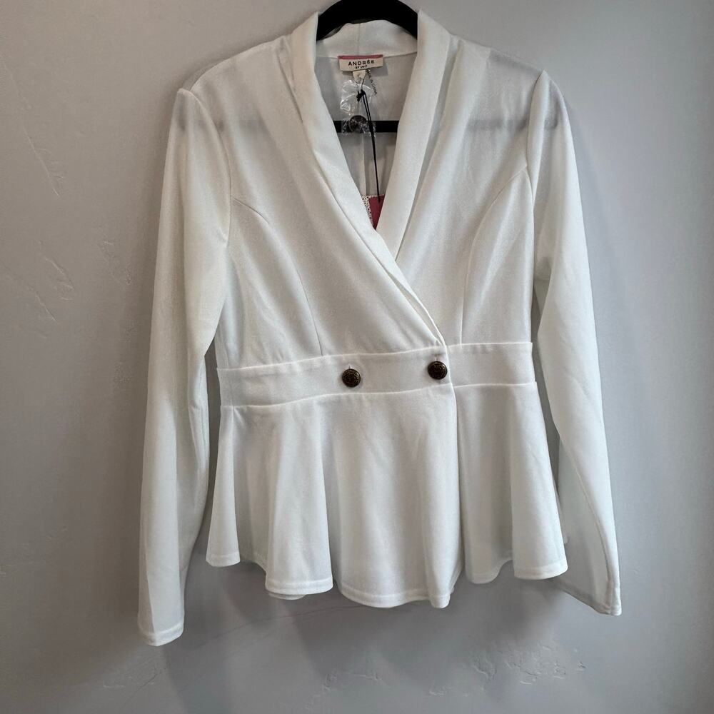 Andree by Unit Peplum Blazer Medium White